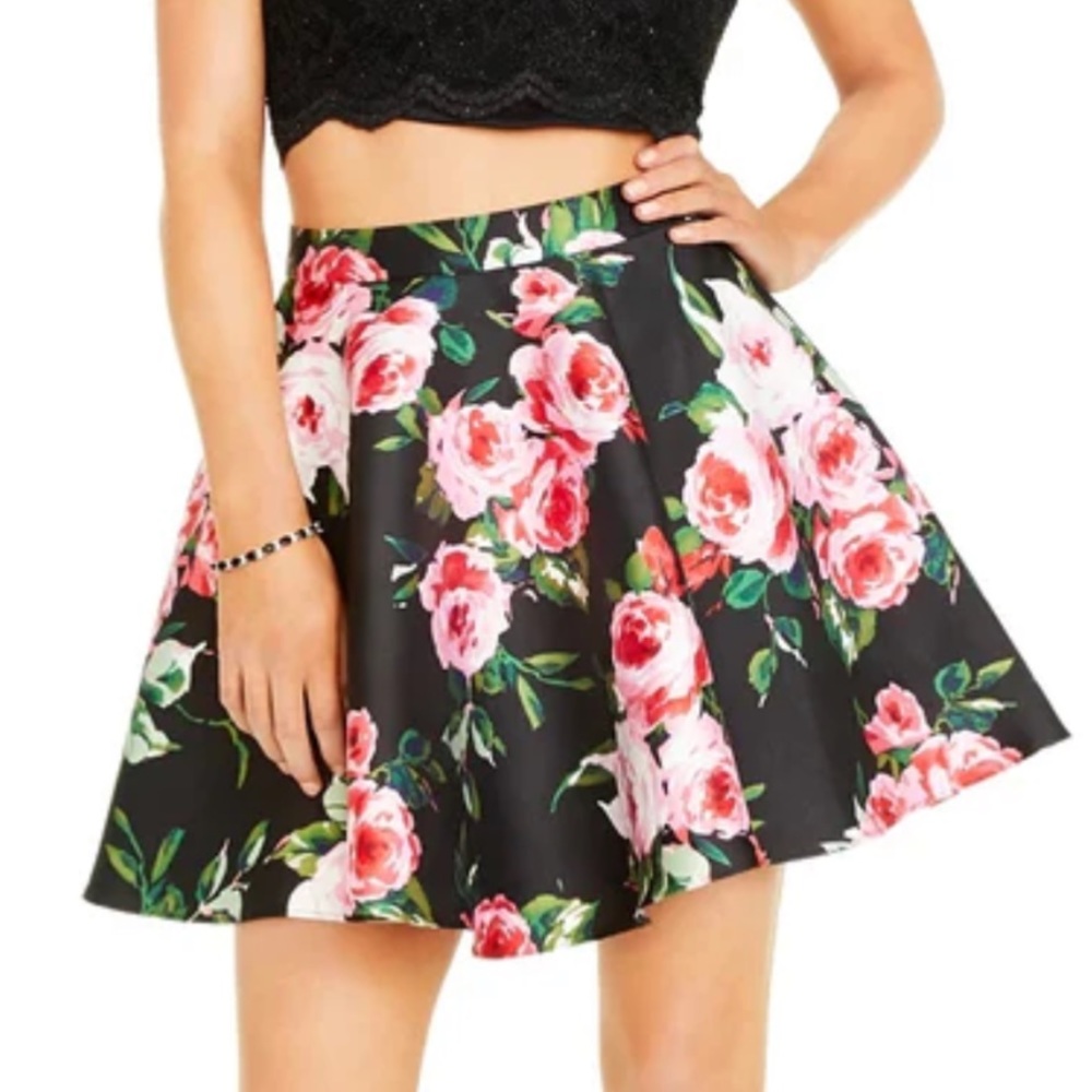 CITY STUDIO Floral Rose Print Party A-Line Skirt Juniors 11